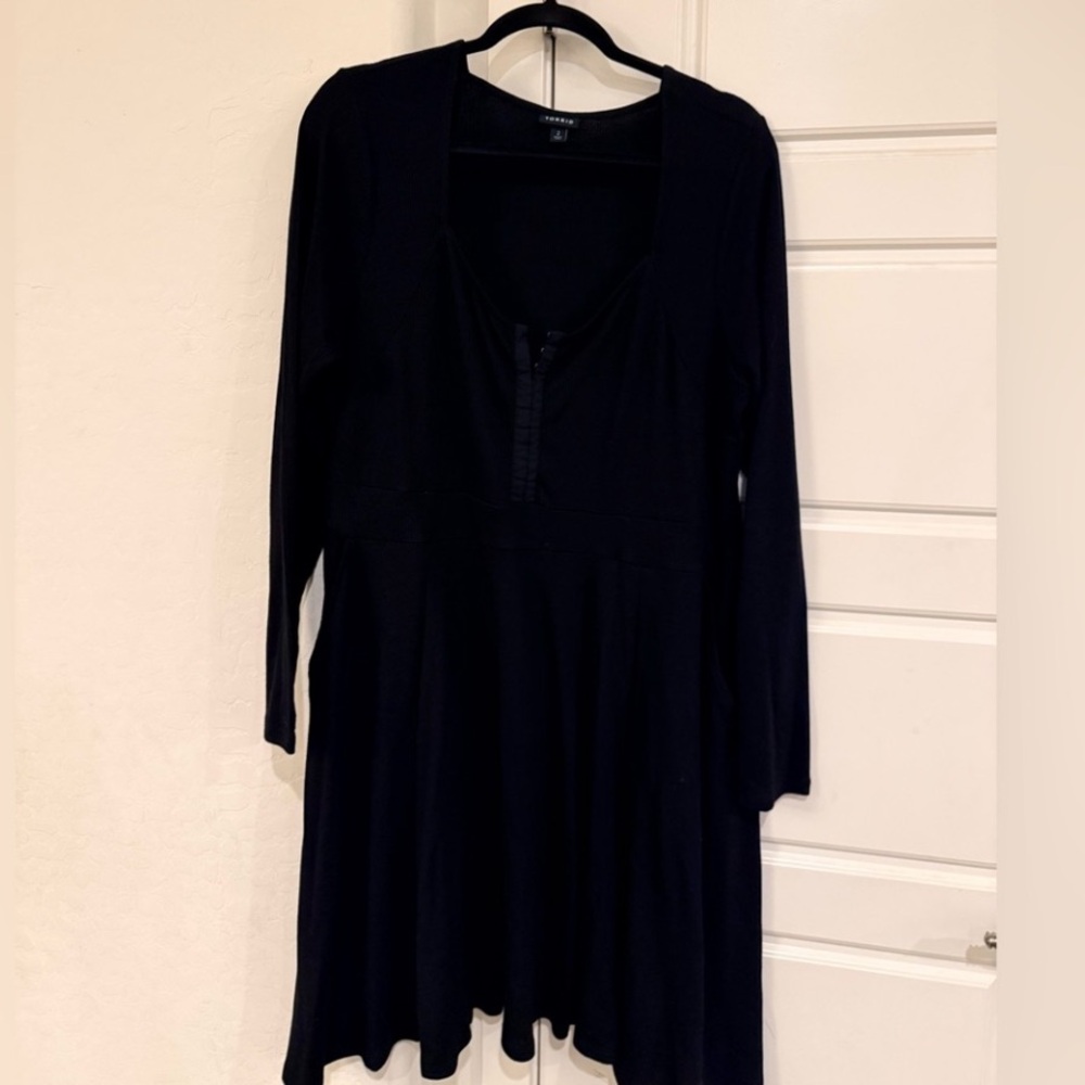 Torrid Mini Waffle Long Sleeve Skater Black Dress Size 2 - Picture 2 of 4